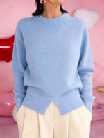 Women's Solid Color Stand-collar Long-sleeved Loose-fitting Casual Knitted Sweater