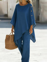 Casual Denim Button-down Top And Wide-leg Pants Two-piece Set