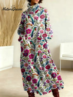 Women's Embroidered Flowers Art Print Casual Cotton Knitted Dress