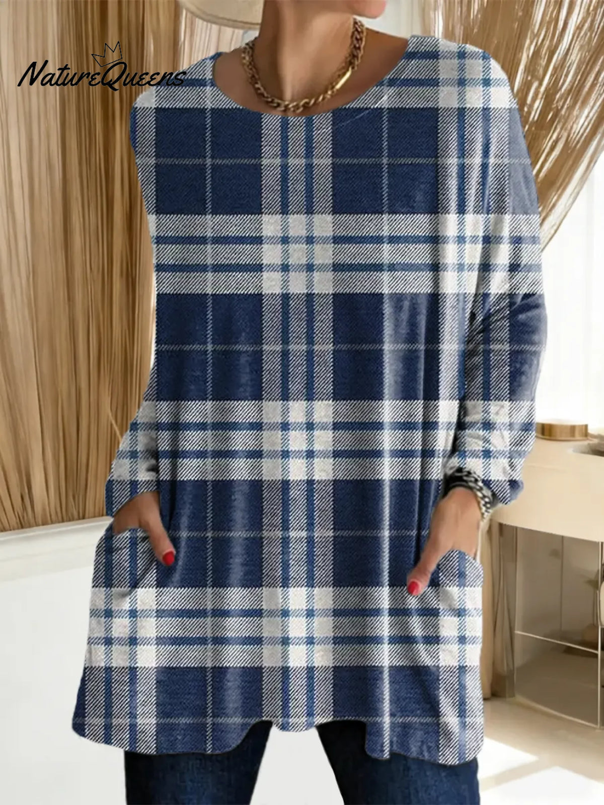 Women's Plaid Pattern Art Print Casual Cotton T-shirt