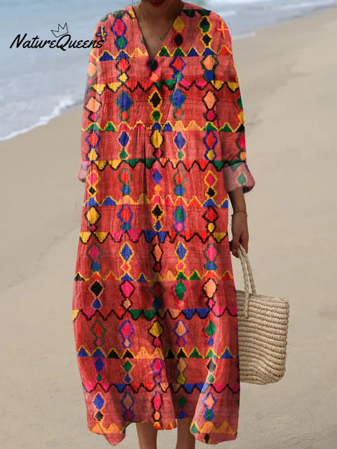 Women's Geometric Pattern Art Print Casual Cotton Dress