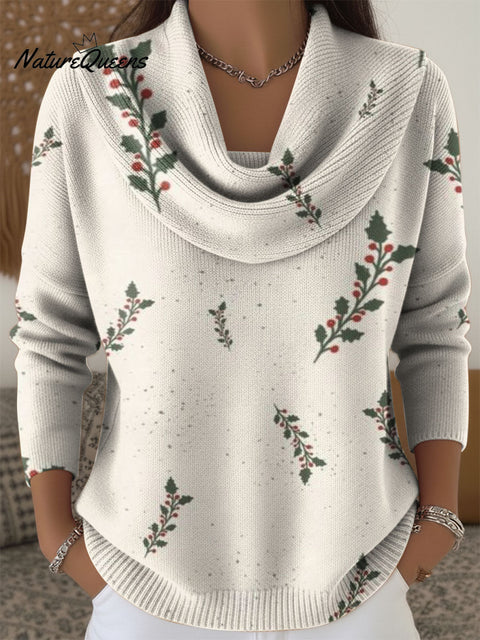 Christmas Plant Decoration Patterns Women's Casual Swing Collar Long Sleeve Sweater