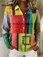 Women's Retro Patchwork Geometric Abstract Pattern Art Print Cowl Neck Sweater