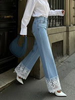 Casual Patchwork Lace Denim Jeans