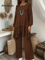 Cozy Travel Outing Knitted Patchwork Top And Pants Two-piece Set