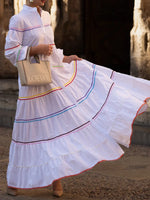 Women's Patchwork Colorful Woven Ribbon 100% Cotton Maxi Dress