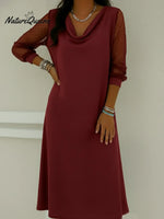 Vintage Cowl Neck Lantern Sleeve Midi Dress