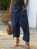 Women's Solid Color High-waisted Casual Loose Cotton Linen Wide-leg Pants