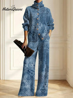 Women's Vintage Pattern Art Print Casual Cotton Knitted Suits