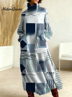 Women's Abstract Geometry Pattern Art Print Casual Cotton Knitted Dress