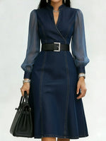 Stylish Denim Dress With Organza Sleeve Panels.