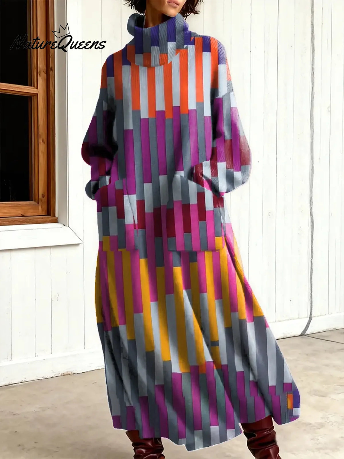 Women's Vintage Geometry Art Print Casual Cotton Knitted Dress