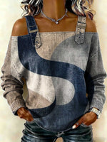 Women‘s Geometry Art Print Casual Cotton Denim Shirt