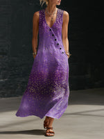 Women's Gradient Love Print Button-down V-neck Casual Dress