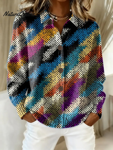 Women's Abstract Pattern Art Print Casual Cotton Knitted Sweater