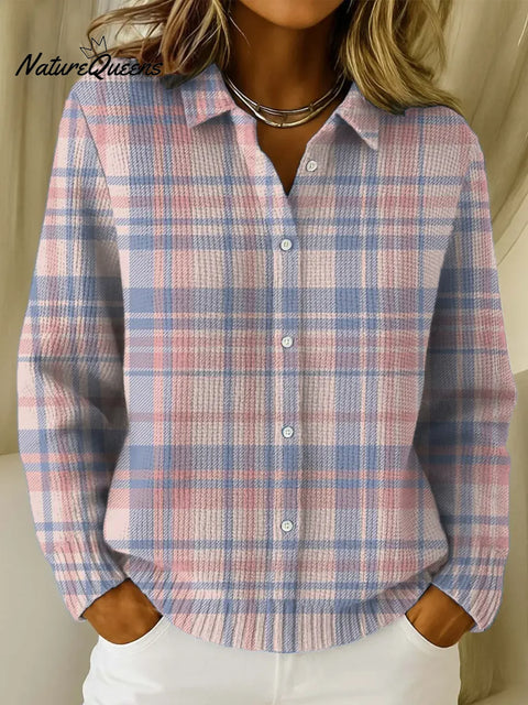 Women's Plaid Pattern Art Print Casual Cotton Knitted Sweater