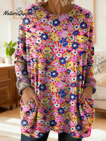 Women's Retro Floral Flower Ethnic Art Print Casual Cotton Knitted Sweater