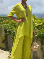 Cozy Travel Asymmetrical Hem Cotton-linen Two-piece Set