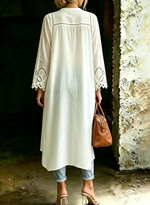 Women's Casual White High Low Blouse Eyelet Embroidered Maxi Shirt Tops