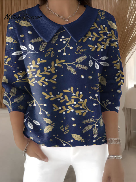 Winter plant decorative pattern Casual Peter Pan Collar Sweater