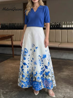 Women's colorful floral print A-line skirt