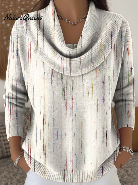 Simple Mottled Vertical Stripe Decorative Pattern Women's Casual Swing Collar Long Sleeve Sweater