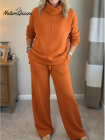 Women's Casual Turtleneck Cotton Sweatshirt And Pants Two-piece Set