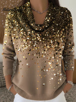 Women's Golden And Shiny Print Cowl Neck Sweater
