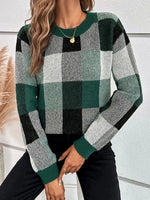 Women's Plaid Pattern Art Print Casual Cotton Sweater