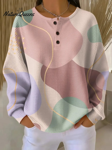 Women's Colorful Abstract Geometric Painting Art Print Casual Cotton Shirt