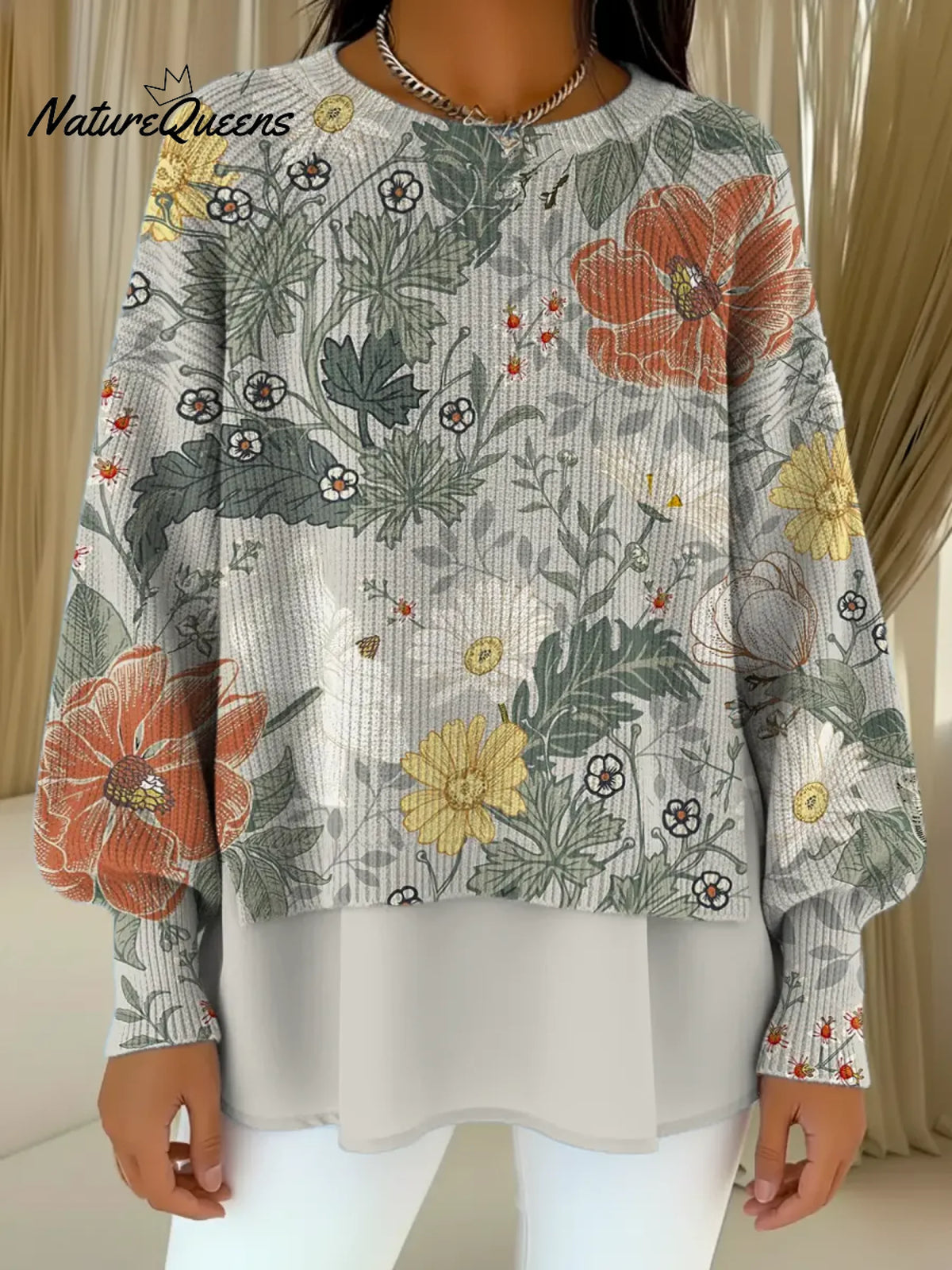 Women's Floral Pattern Art Print Casual Knitted Sweater