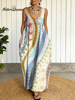 Women's Abstract Geometry Pattern Art Print Casual Cotton Denim Dress