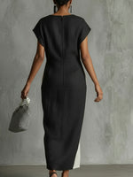 Comfortable V-neck Color-block Spliced dress