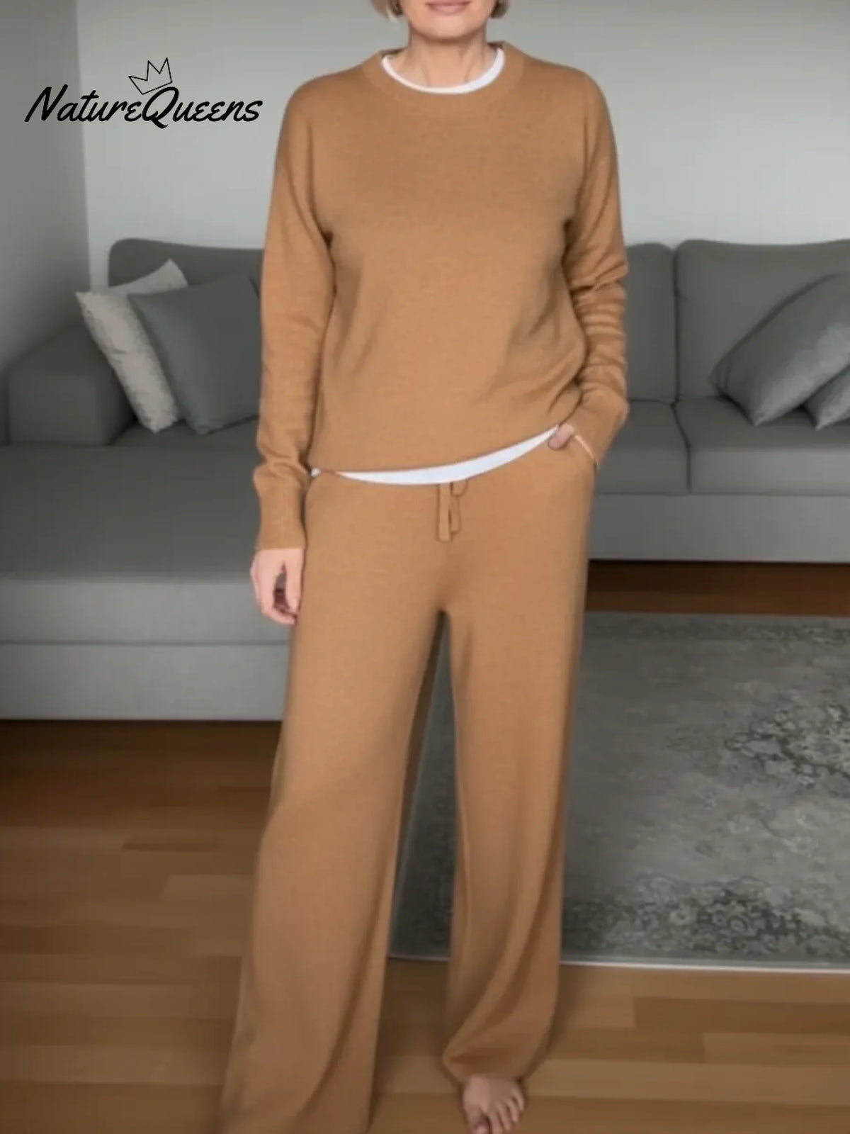 Cozy Round-neck Sweater And Wide-leg Pants Two-piece Set