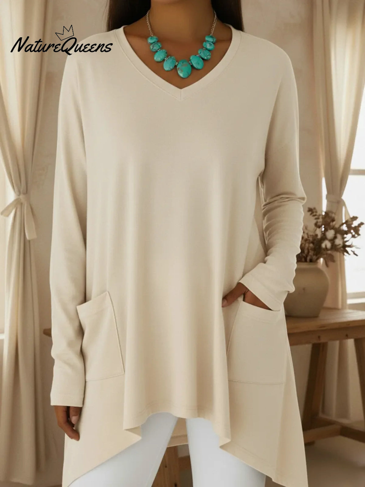 Women's Casual Loose V-neck Irregular Hem Pullover