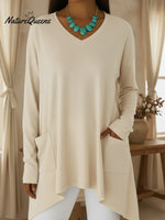 Women's Casual Loose V-neck Irregular Hem Pullover
