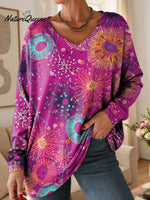 Women's Lovely Floral Flowers Pattern Art Print V-neck Casual Cotton T-shirt