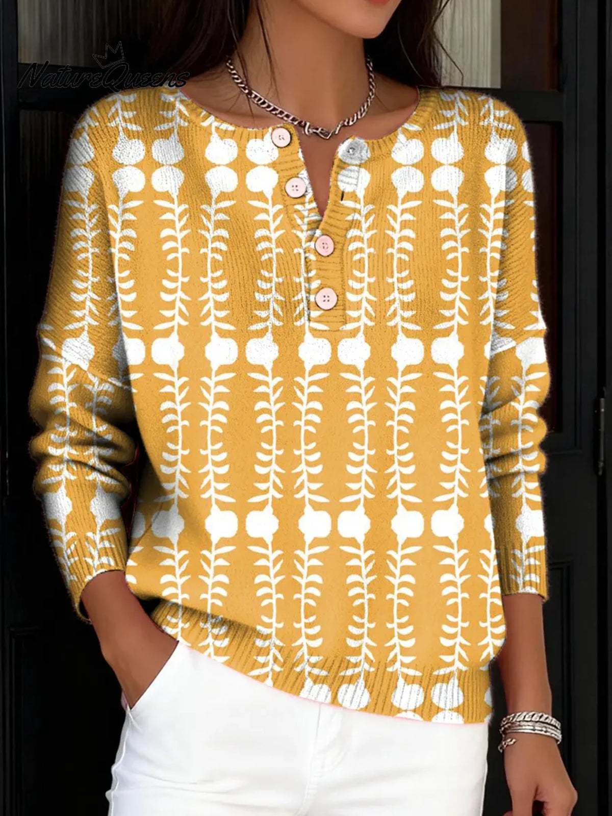 Women's Vintage Flower Art Print Buttoned Cardigan Sweater