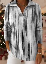 Women's Mottled Vertical Short Line Decorative Pattern Casual Shirt Collar Long Sleeve Sweater