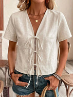 Women's Solid Color Art Casual Short Sleeve Cotton Linen Shirt