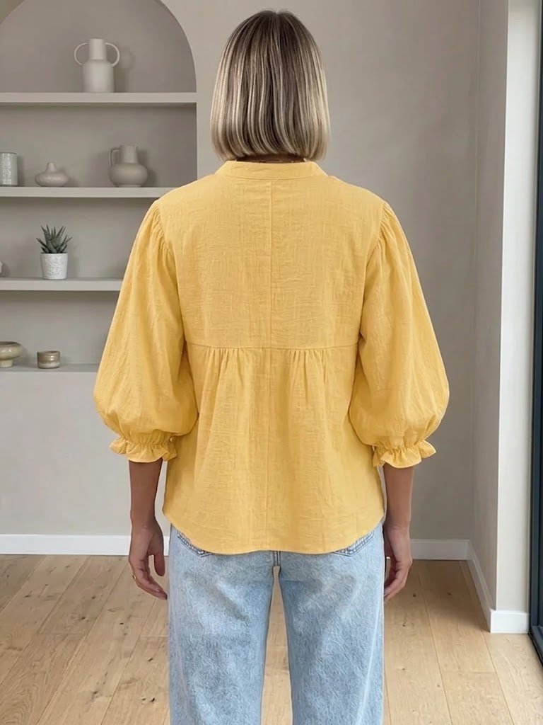 Women's Puff Sleeve Cotton And Linen Top