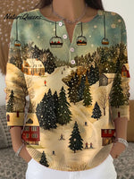 Women's Christmas Skiing Print Buttoned Cardigan Sweater