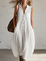 Casual Cozy Button-up Cotton Dress