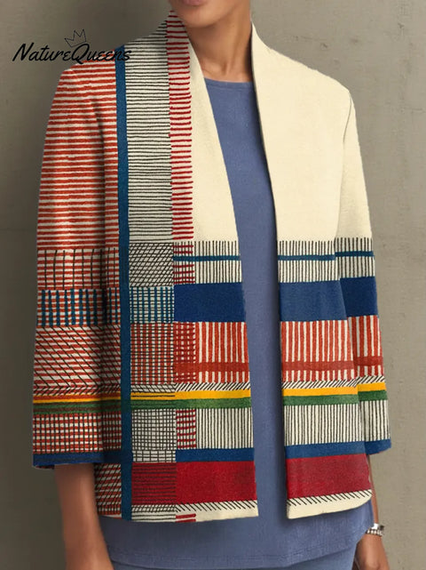 Women's Geometric Pattern Art Print Casual Coat