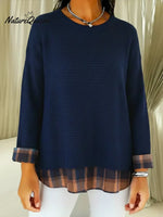Women's Patchwork Plaid Pullover Sweater