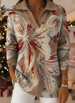 Elegant Floral Decorative Pattern Women's Casual Shirt Collar Long Sleeve Sweater