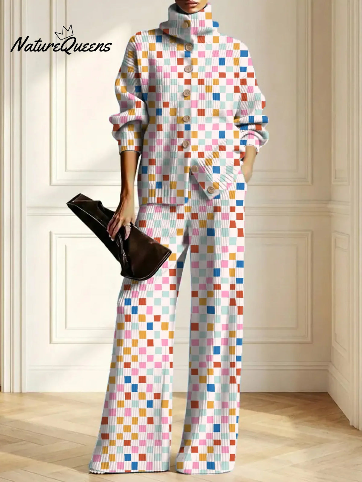Women's Geometric Pattern Art Print Casual Cotton Knitted Suits