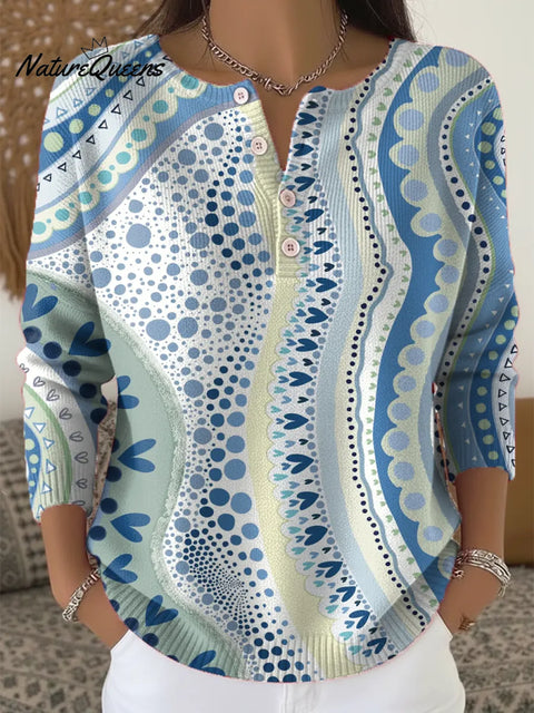 Women's Abstract Pattern Art Print Casual Cardigan Sweater