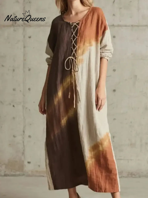 Women's Retro Tie-Dye Linen Dress