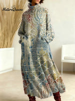 Women's Vintage Pattern Art Print Casual Cotton Knitted Dress